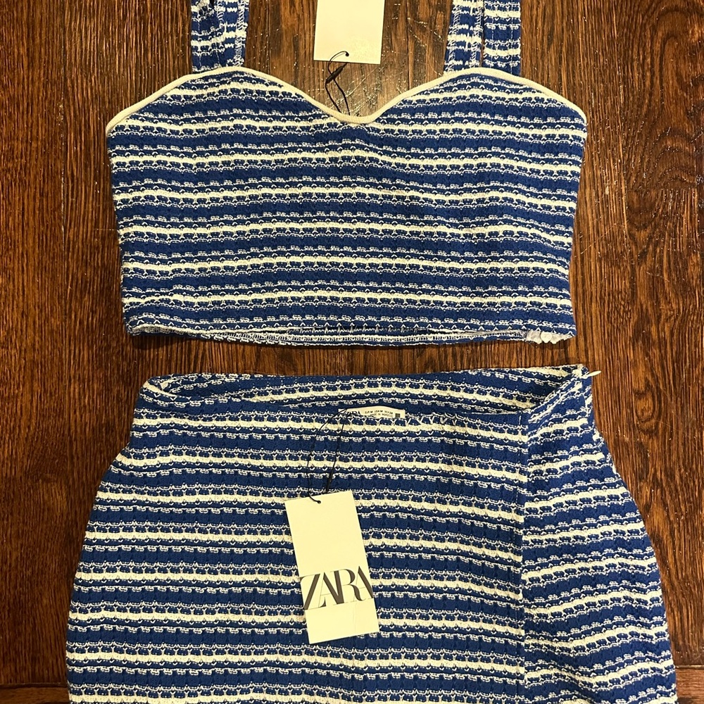 Zara Blue and White Striped Crop Top and Skort set